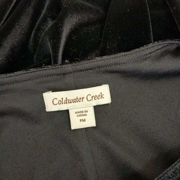 Coldwater Creek Black Velvet Boho Midi Dress with White Embroidery Front Size PM - Picture 6 of 8